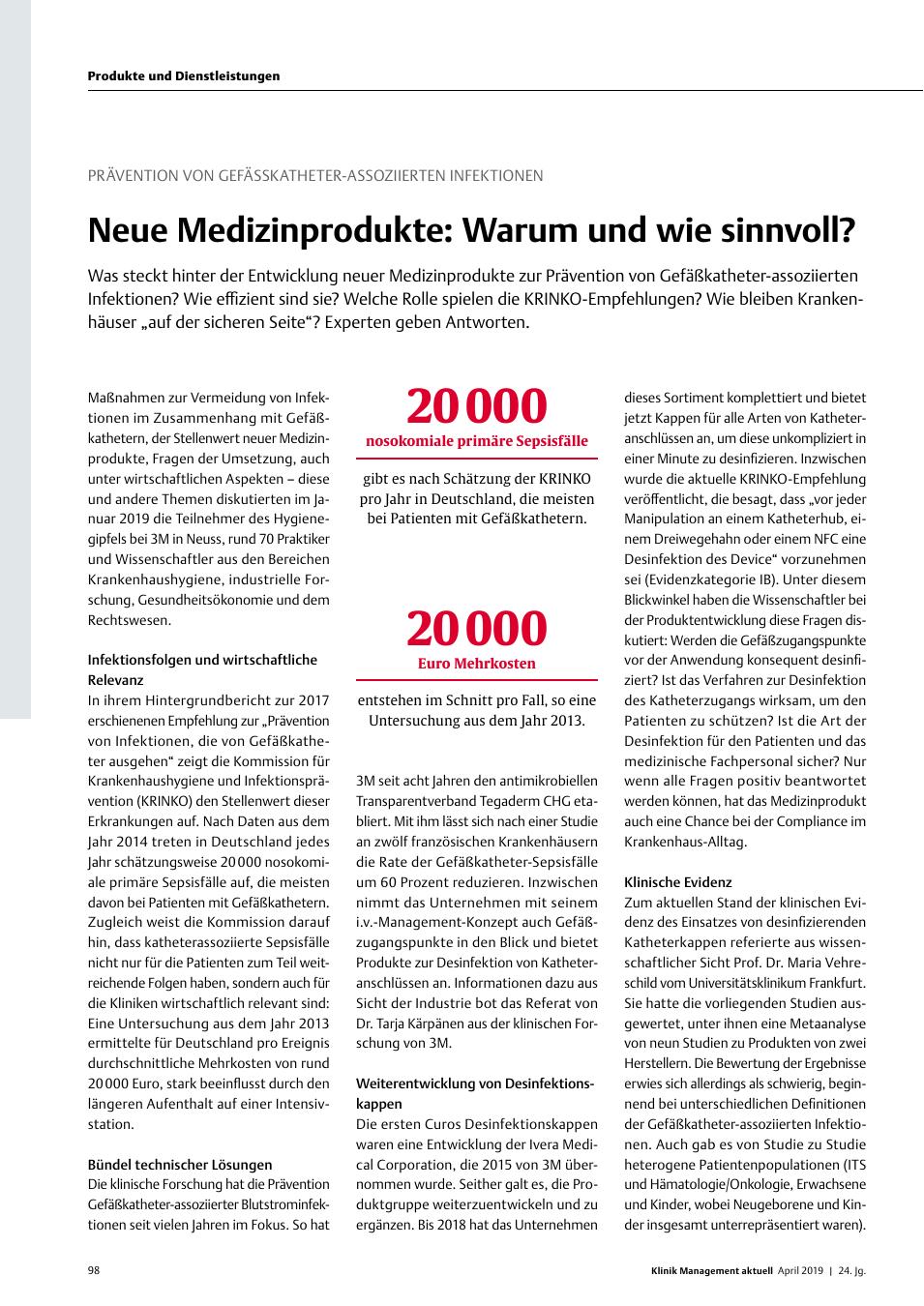 Vorschauseite 1: Prävention von Gefässkatheter-Assoziierten Infektionen: Neue Medizinprodukte: Warum und wie sinnvoll?