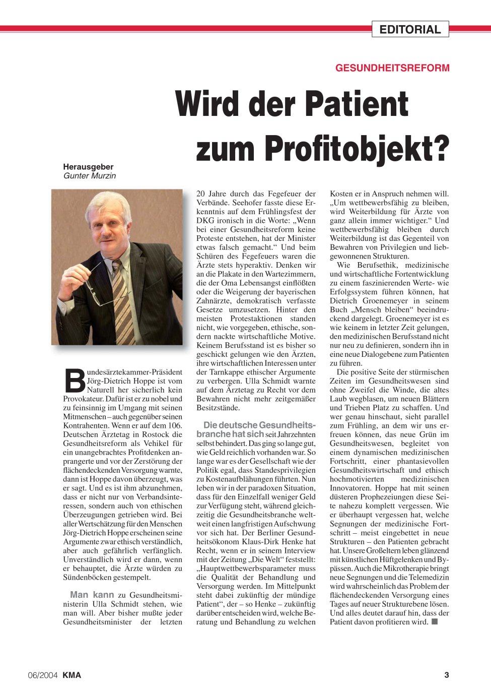 Vorschauseite 1: Wird der Patient zum Profitobjekt?