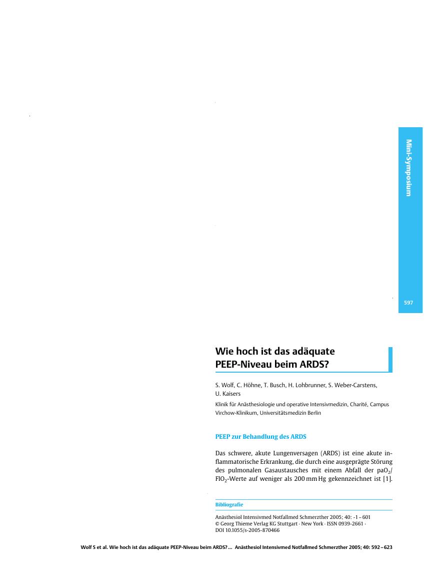 Vorschauseite 1: Wie hoch ist das adäquate PEEP-Niveau beim ARDS?