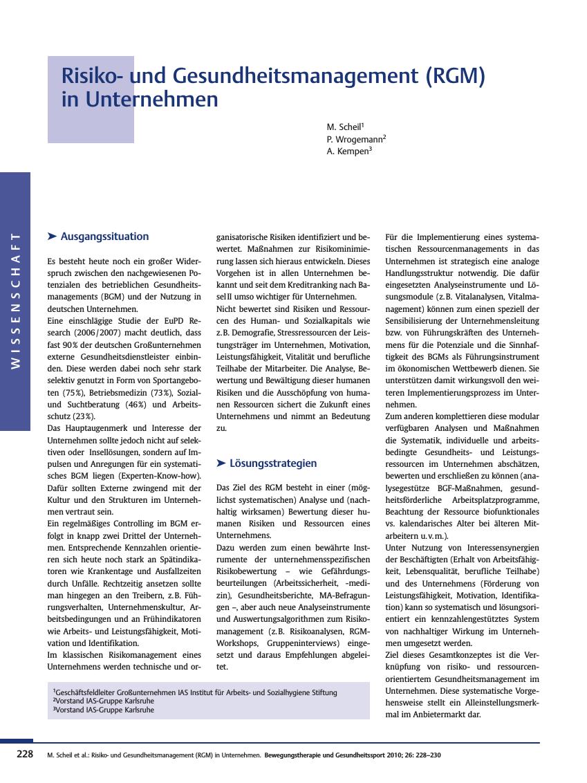 Vorschauseite 1: Risikound Gesundheitsmanagement (RGM) in Unternehmen