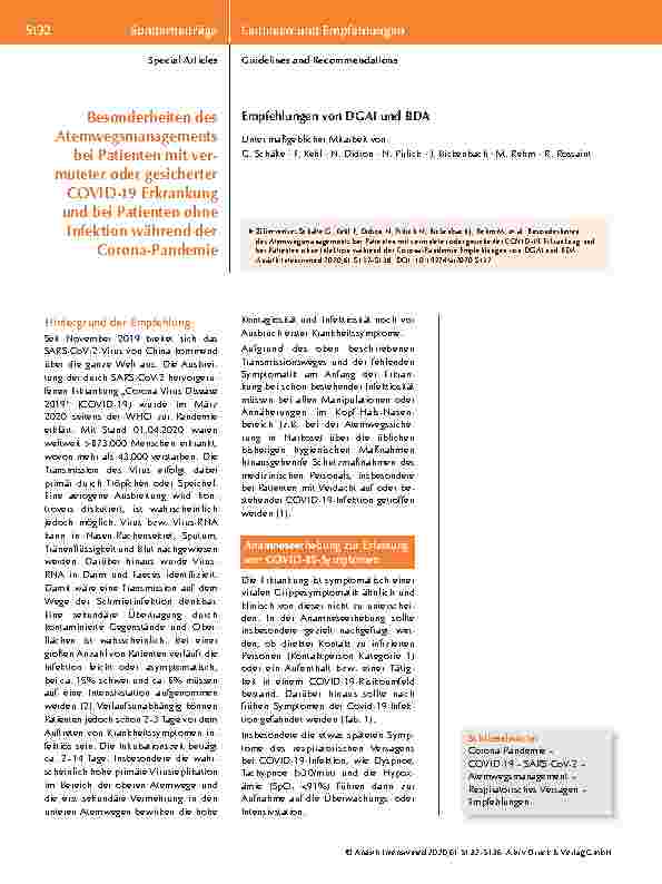 Vorschauseite 1: Besonderheiten des Atemwegsmanagements bei Patienten mit vermuteter oder gesicherter COVID-19-Erkrankung und bei Patienten ohne Infektion während der Corona-Pandemie