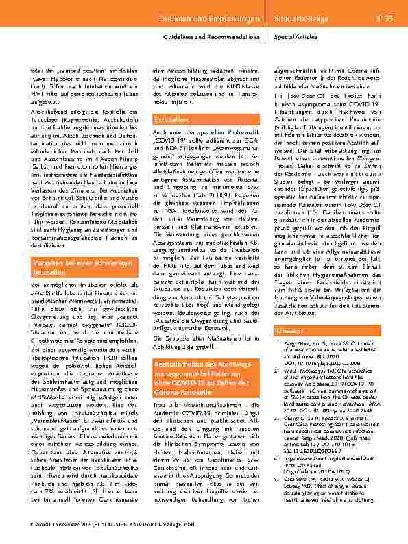 Vorschauseite 4: Besonderheiten des Atemwegsmanagements bei Patienten mit vermuteter oder gesicherter COVID-19-Erkrankung und bei Patienten ohne Infektion während der Corona-Pandemie