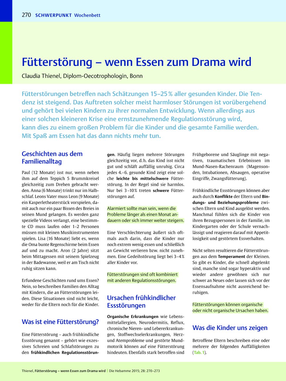 Vorschauseite 1: Fütterstörung ? wenn Essen zum Drama wird