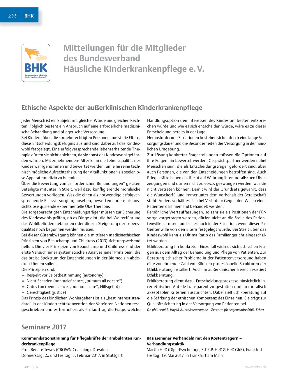 Vorschauseite 1: Mitteilungen für die Mitglieder des Bundesverband Häusliche Kinderkrankenpflege e. V.