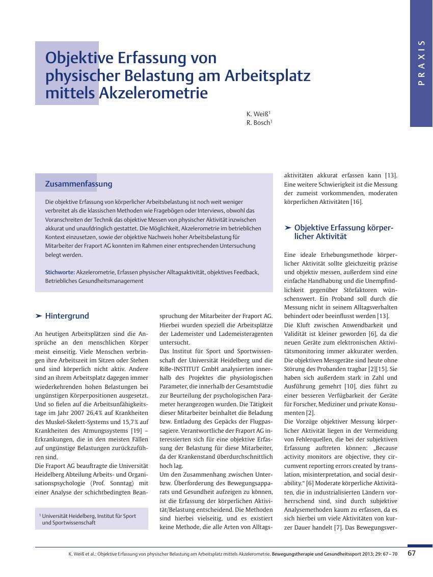 Vorschauseite 1: Objektive Erfassung von physischer Belastung am Arbeitsplatz mittels Akzelerometrie