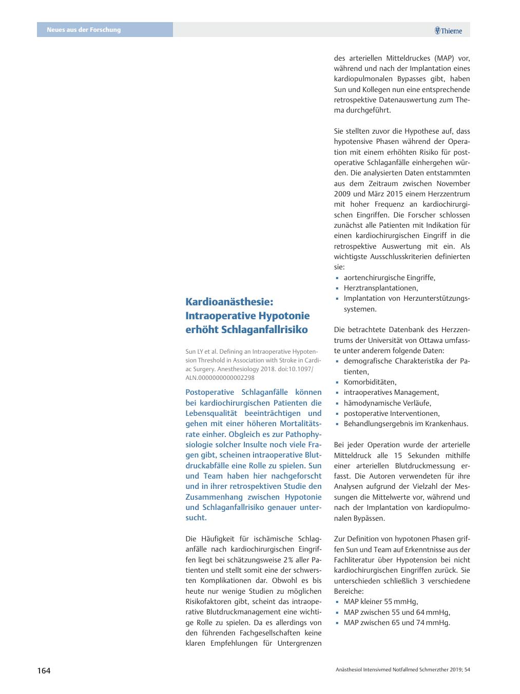 Vorschauseite 1: Kardioanästhesie: Intraoperative Hypotonie erhöht Schlaganfallrisiko