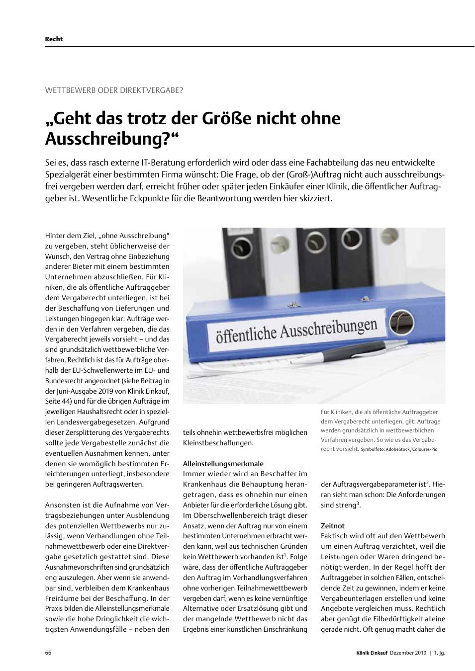 Vorschauseite 1: Wettbewerb oder Direktvergabe?: ?Geht das trotz der Größe nicht ohne Ausschreibung??