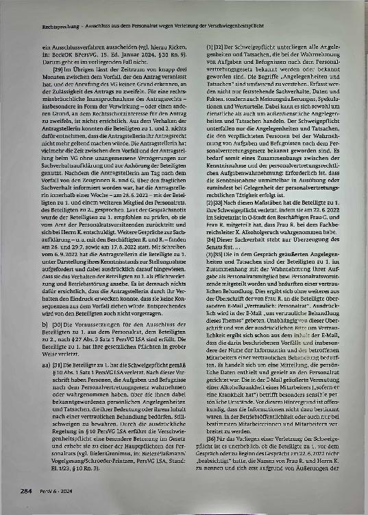 Vorschauseite 3: Ausschluss aus dem Personalrat wegen Verletzung der Verschwiegenheitspflicht.