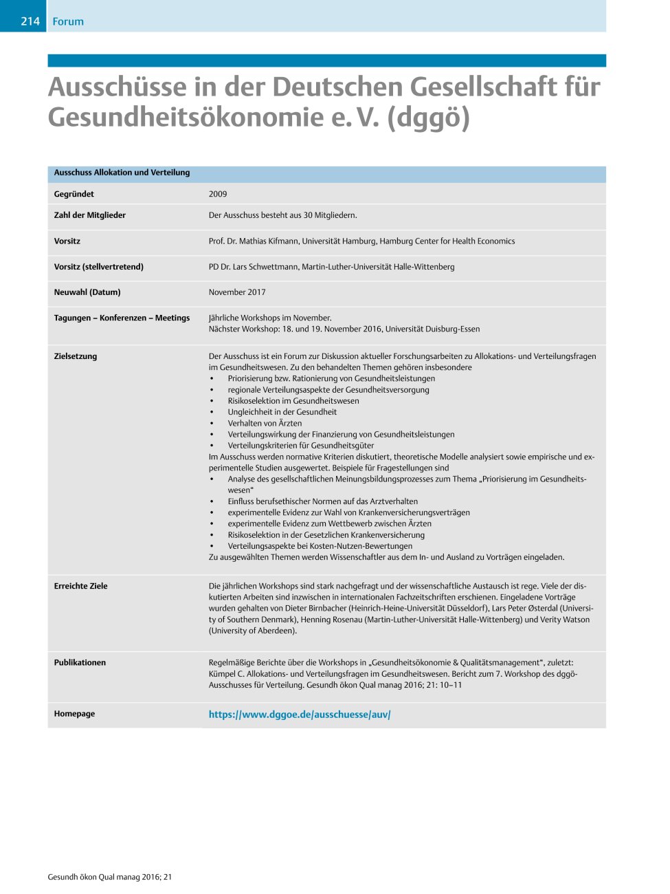 Vorschauseite 1: Ausschüsse in der Deutschen Gesellschaft für Gesundheitsökonomie e. ?V. (dggö)