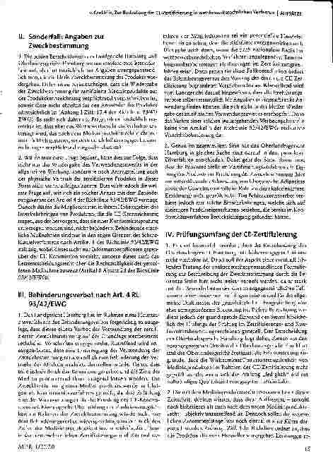 Vorschauseite 2: Zur Bedeutung der CE-Zertifizierung in wettbewerbsrechtlichen Verfahren - zugleich eine Anmerkung zu Landgericht Hamburg, Urteil vom 19. September 2019, 403 HKO 43/19 und Oberland…