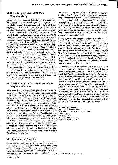 Vorschauseite 4: Zur Bedeutung der CE-Zertifizierung in wettbewerbsrechtlichen Verfahren - zugleich eine Anmerkung zu Landgericht Hamburg, Urteil vom 19. September 2019, 403 HKO 43/19 und Oberland…