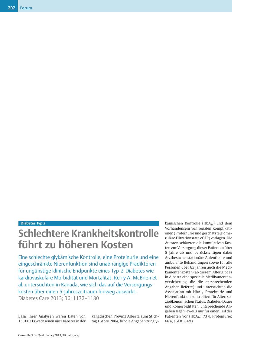 Vorschauseite 1: Diabetes Typ 2 – Schlechtere Krankheitskontrolle führt zu höheren Kosten
