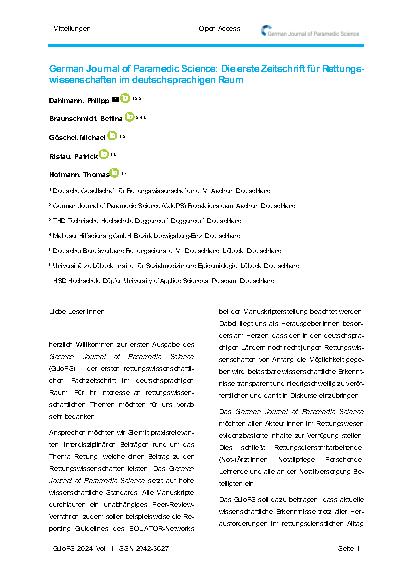 Vorschauseite 1: German Journal of Paramedic Science: Die erste Zeitschrift für Rettungswissenschaften im deutschsprachigen Raum