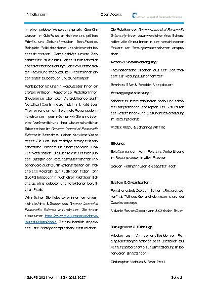 Vorschauseite 2: German Journal of Paramedic Science: Die erste Zeitschrift für Rettungswissenschaften im deutschsprachigen Raum