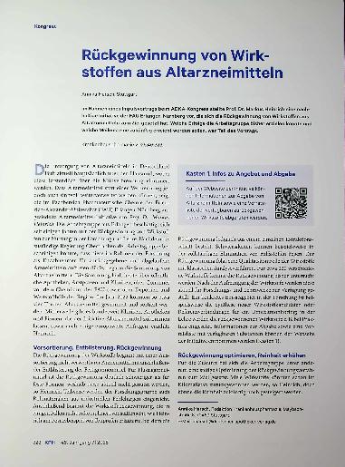 Vorschauseite 1: Rückgewinnung von Wirkstoffen aus Altarzneimitteln