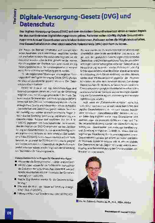 Vorschauseite 1: Digitale-Versorgung-Gesetz (DVG) und Datenschutz