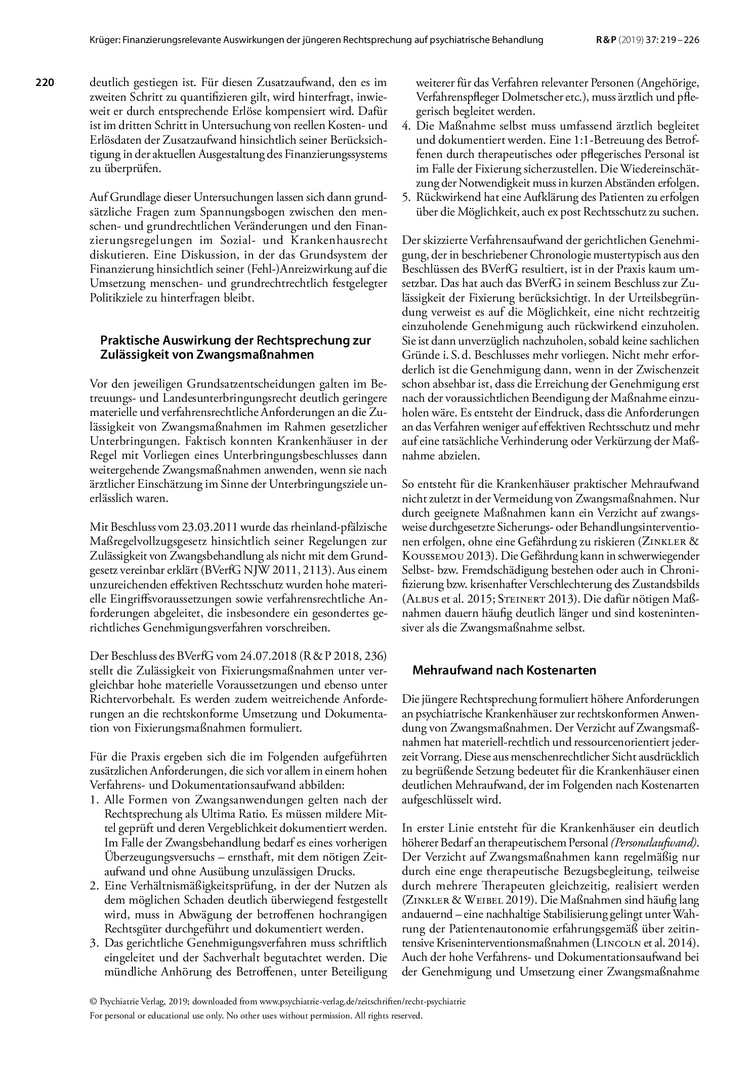 Vorschauseite 2: Finanzierungsrelevante Auswirkungen der jüngeren Rechtsprechung zur Zulässigkeit von Zwangsmaßnahmen auf die psychiatrische Krankenhausbehandlung