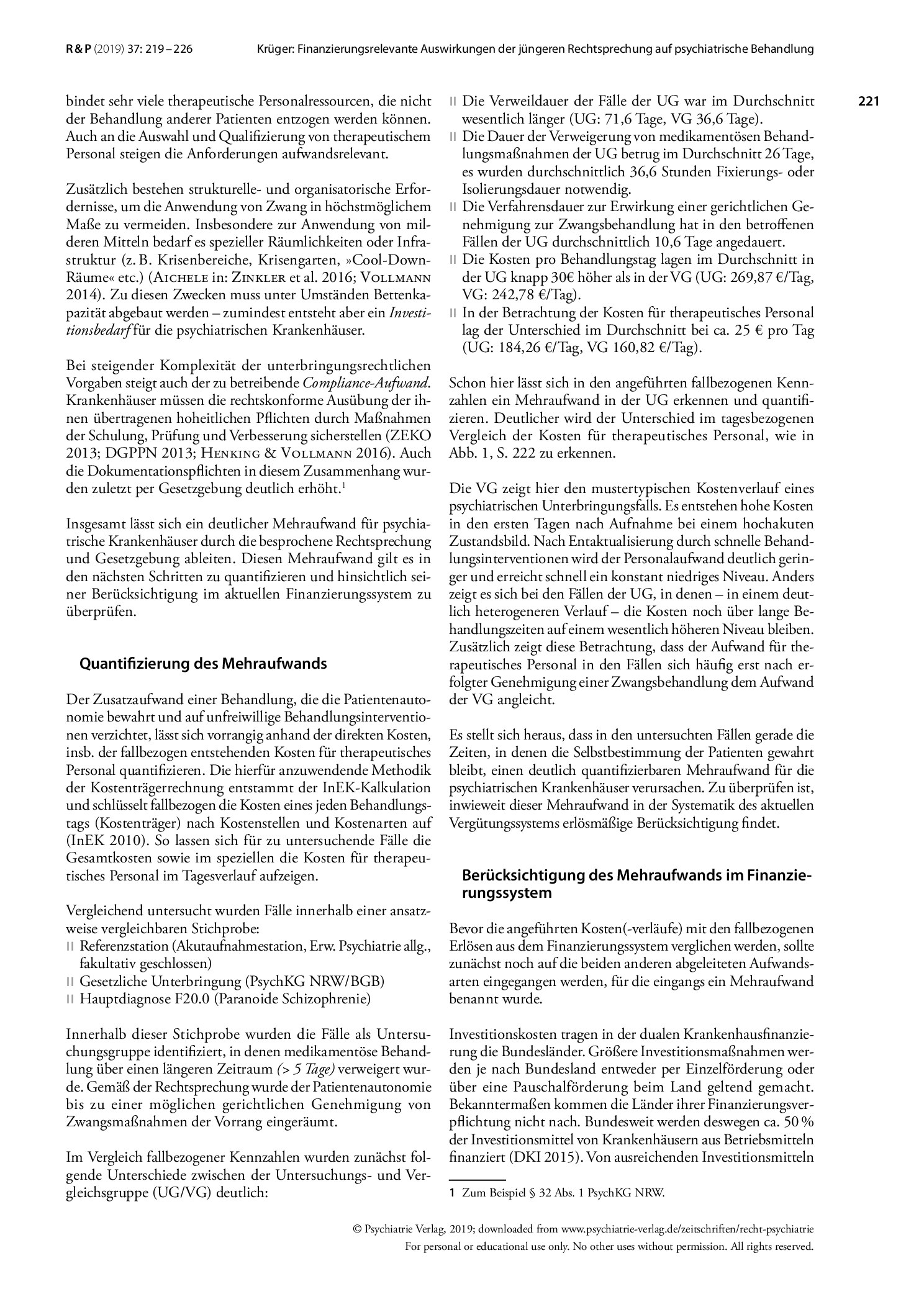 Vorschauseite 3: Finanzierungsrelevante Auswirkungen der jüngeren Rechtsprechung zur Zulässigkeit von Zwangsmaßnahmen auf die psychiatrische Krankenhausbehandlung