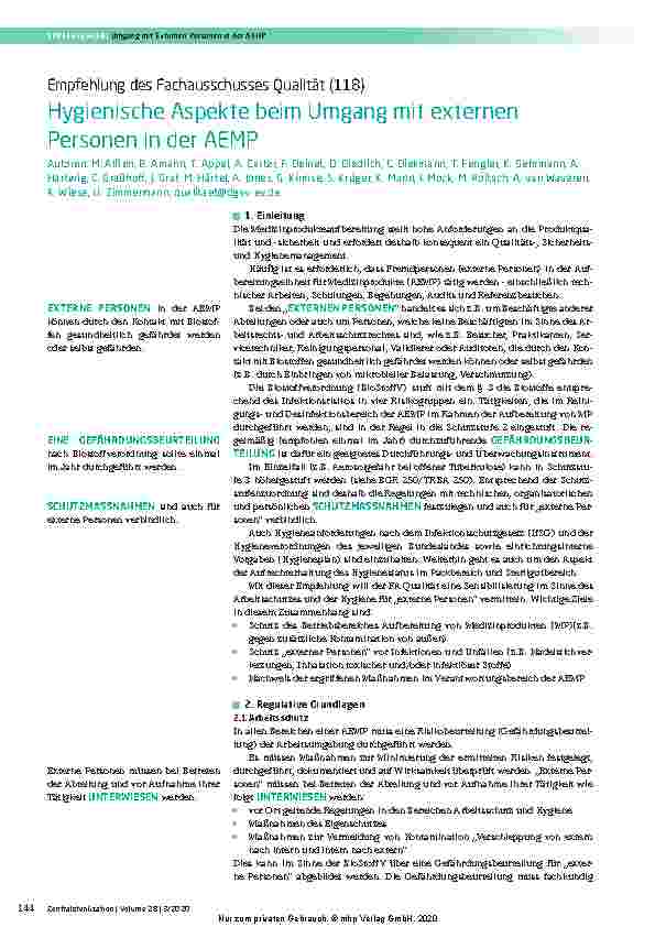 Vorschauseite 1: Hygienische Aspekte beim Umgang mit externen Personen in der AEMP