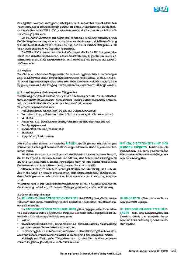 Vorschauseite 2: Hygienische Aspekte beim Umgang mit externen Personen in der AEMP