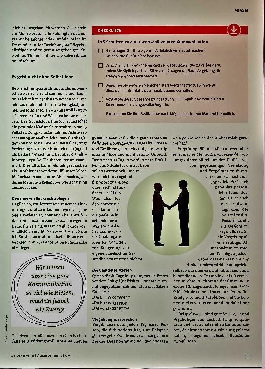 Vorschauseite 2: Ein Lebenswert-Baustein in der Pflege: Wertschätzende Kommunikation im Fokus.