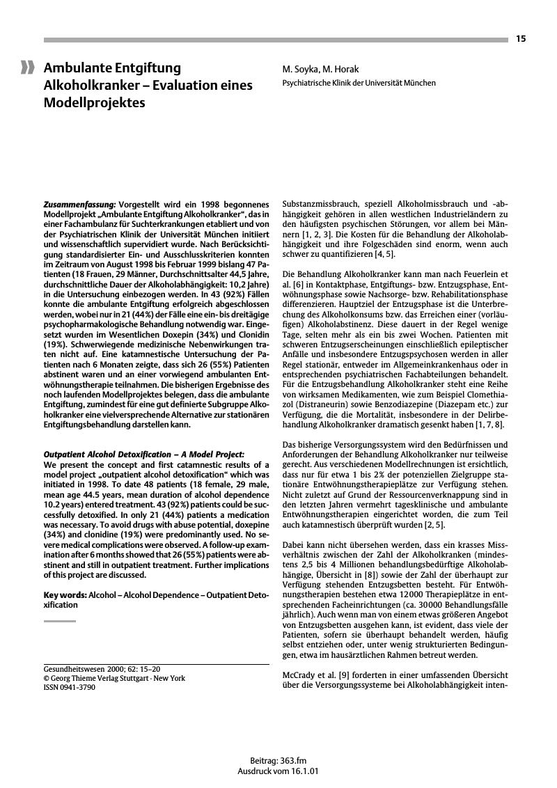 Vorschauseite 1: Ambulante Entgiftung Alkoholkranker - Evaluation eines Modellprojektes
