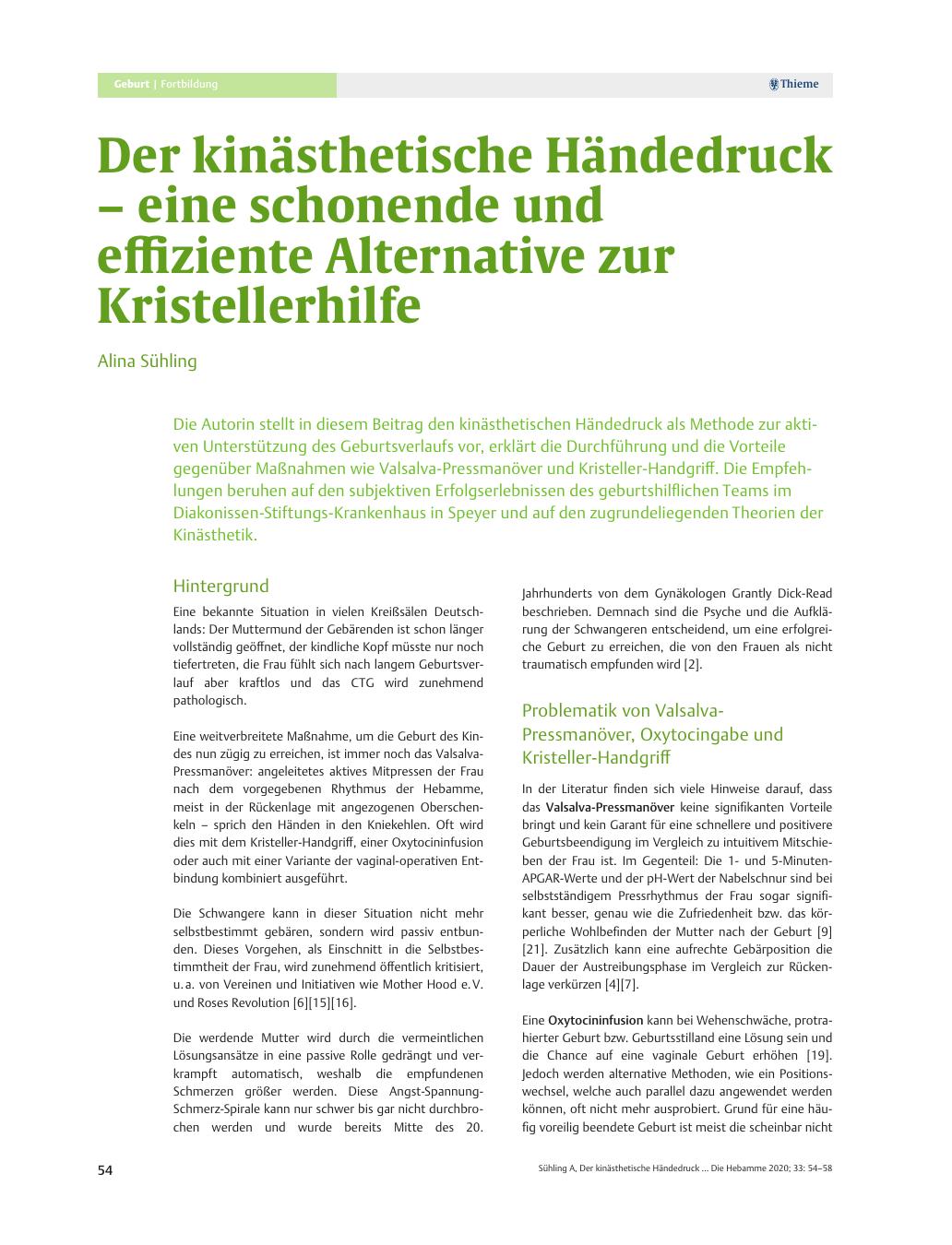 Vorschauseite 1: Der kinästhetische Händedruck – eine schonende und effiziente Alternative zur Kristellerhilfe
