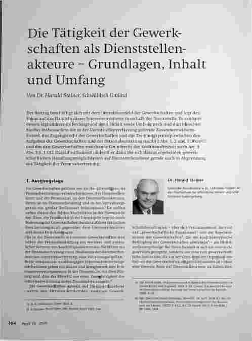 Vorschauseite 1: Die Tätigkeit der Gewerkschaften als Dienststellenakteure - Grundlagen, Inhalt und Umfang