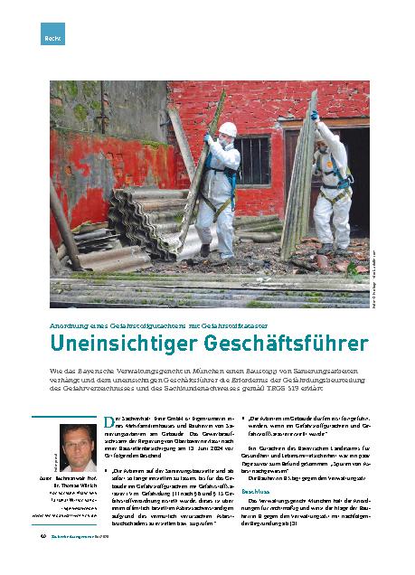 Vorschauseite 1: Anordnung eines Gefahrstoffgutachtens mit Gefahrstoffkataster Uneinsichtiger Geschäftsführer