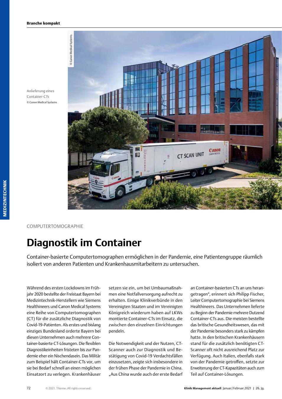 Vorschauseite 1: Computertomographie: Diagnostik im Container