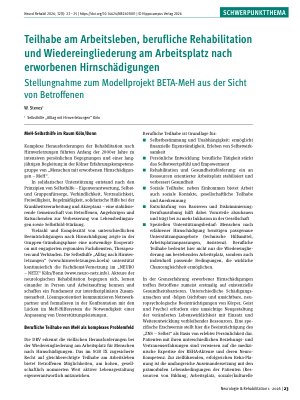 Vorschauseite 1: Teilhabe am Arbeitsleben, berufliche Rehabilitation und Wiedereingliederung am Arbeitsplatz nach erworbenen Hirnschädigungen Stellungnahme zum Modellprojekt BETAMeH aus der Sicht…