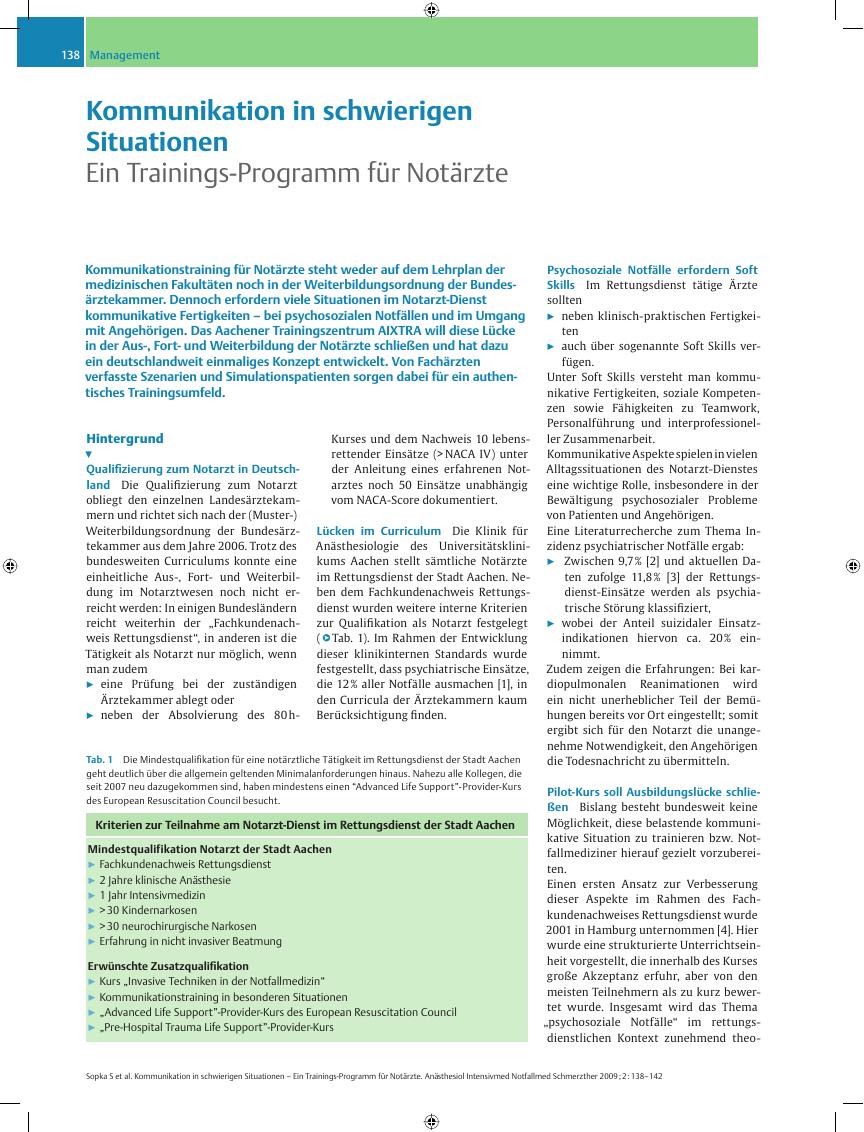 Vorschauseite 1: Kommunikation in schwierigen Situationen – Ein Trainings – Programm für Notärzte