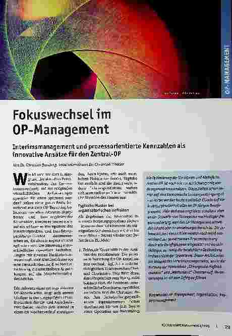 Vorschauseite 1: Fokuswechsel im OP-Management: Interimsmanagement und prozessorientierte Kennzahlen als innovative Ansätze für den Zentral-OP