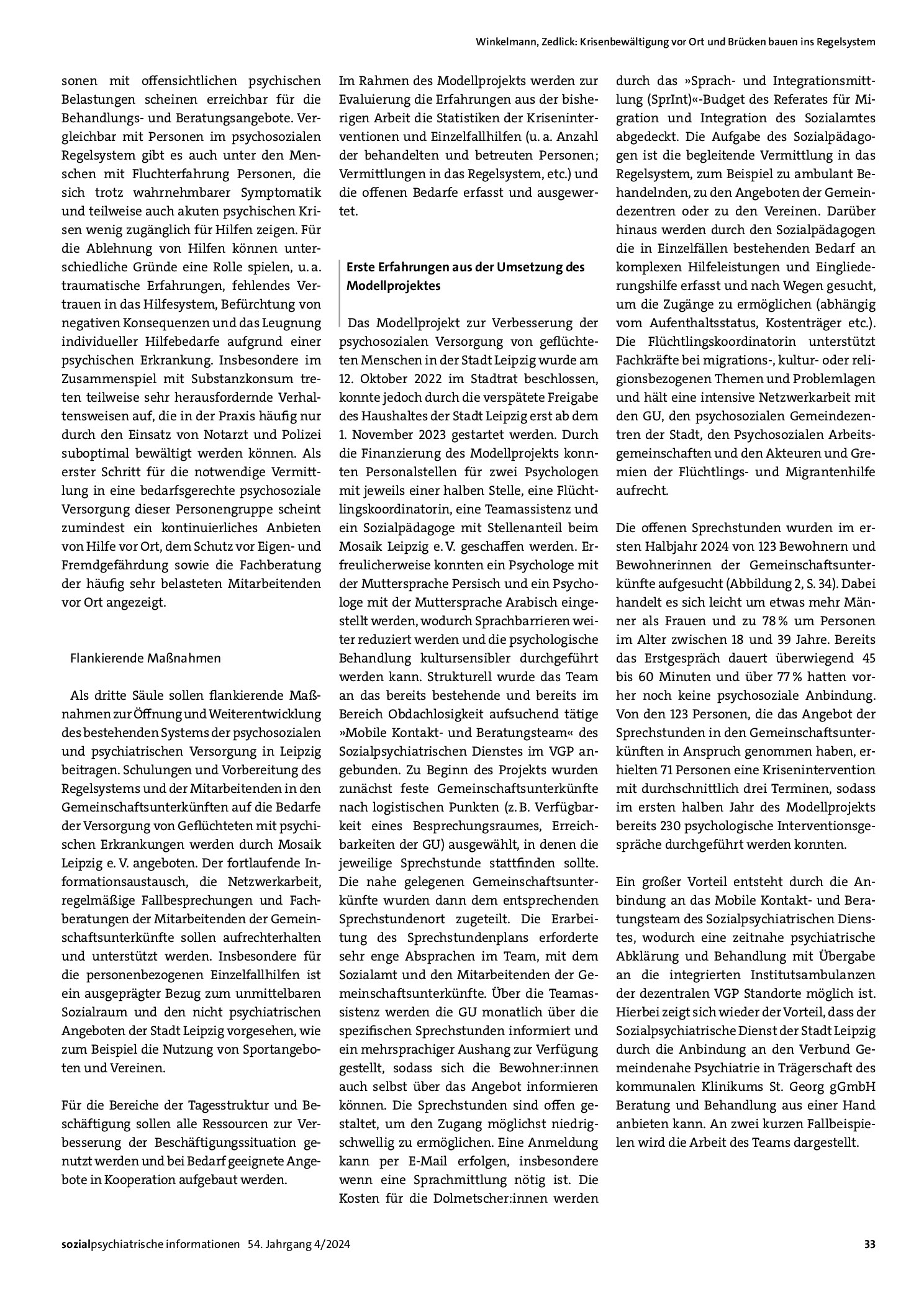 Vorschauseite 3: Krisenbewältigung vor Ort und Brücken bauen ins Regelsystem. Erste Erfahrungen eines Modellprojektes zur Stärkung der psychosozialen Versorgung von geflüchteten Menschen in der St…