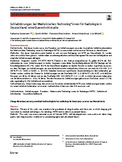 Vorschauseite 1: Schlafstörungen bei Medizinischen Technolog*innen für Radiologie in Deutschland: eine Querschnittsstudie