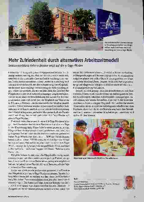 Vorschauseite 1: Mehr Zufriedenheit durch alternatives Arbeitszeitmodell Seniorenresidenz Helene Donner setzt auf die 5-Tage-Woche