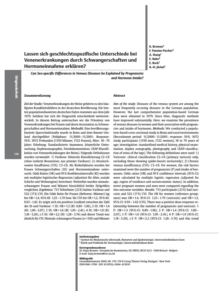 Vorschauseite 1: Lassen sich geschlechtsspezifische Unterschiede bei Venenerkrankungen durch Schwangerschaften und Hormoneinnahme erklären?