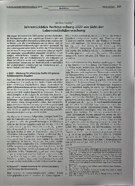 Vorschauseite 1: Jahresrückblick Rechtsprechung 2023 aus Sicht der Lebensmittelüberwachung