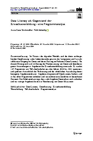 Vorschauseite 1: Data Literacy als Gegenstand der Erwachsenenbildung – eine Programmanalyse