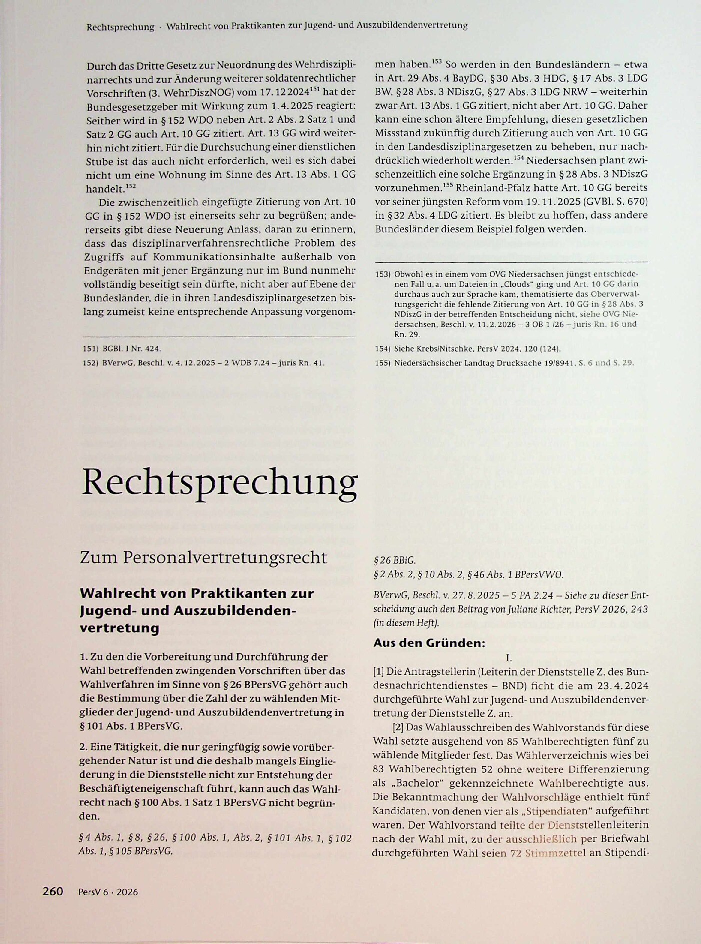 Vorschauseite 1: Wahlrecht von Praktikanten zur Jugend- und Auszubildendenvertretung