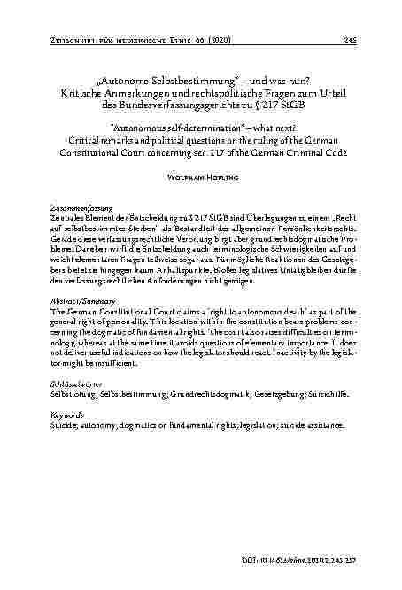 Vorschauseite 1: "Autonome Selbstbestimmung" – und was nun? Kritische Anmerkungen und rechtspolitische Fragen zum Urteil des Bundesverfassungsgerichts zu § 217 StGB