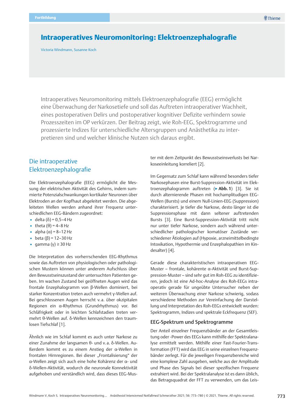 Vorschauseite 1: Intraoperatives Neuromonitoring: Elektroenzephalografie