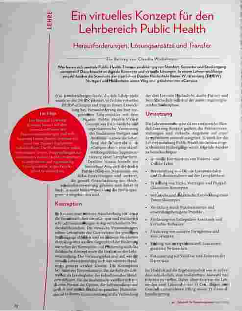 Vorschauseite 1: Ein virtuelles Konzept für den Lehrbereich Public Health: Herausforderungen, Lösungsansätze und Transfer.
