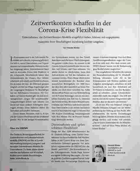 Vorschauseite 1: Zeitwertkonten schaffen in der Corona-Krise Flexibilität.
