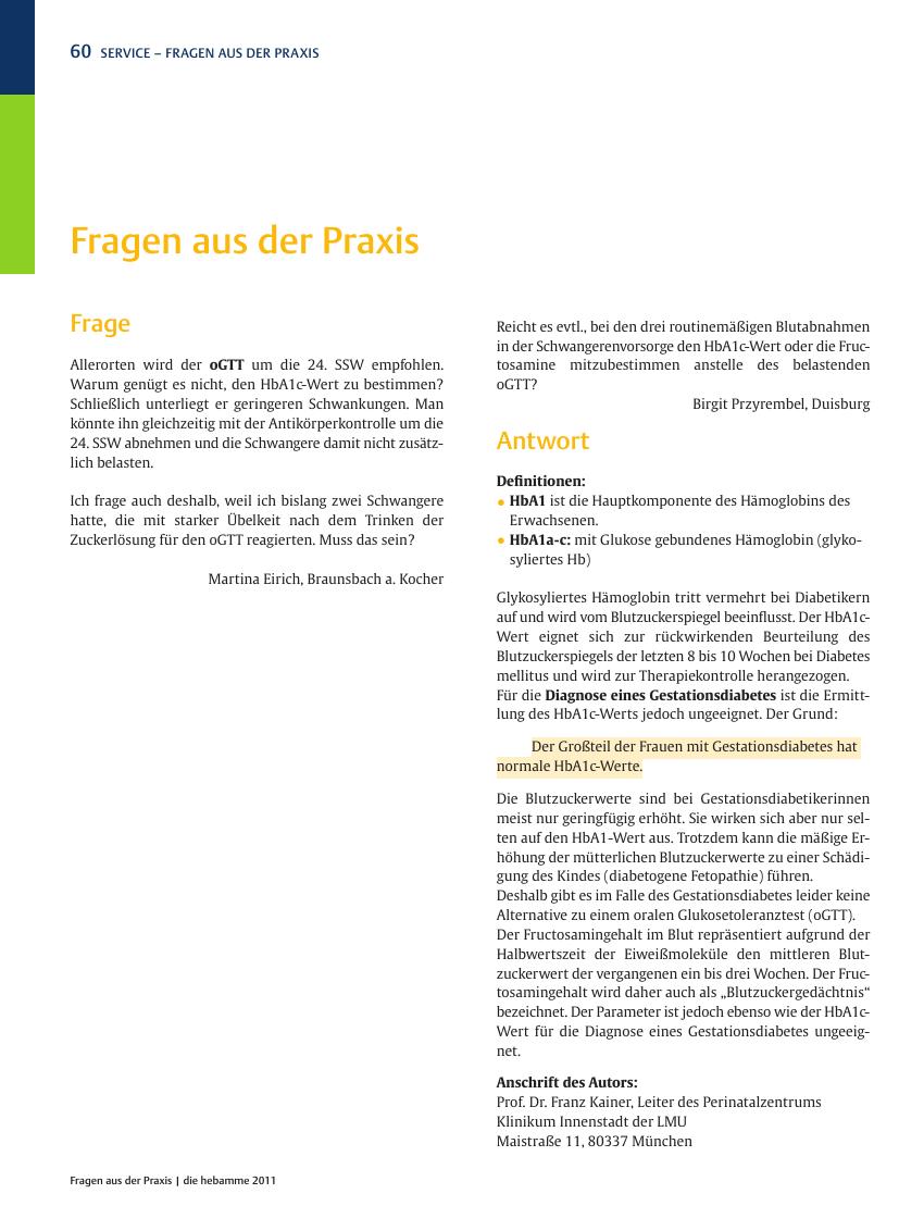 Vorschauseite 1: Fragen aus der Praxis: Gestationsdiabetes