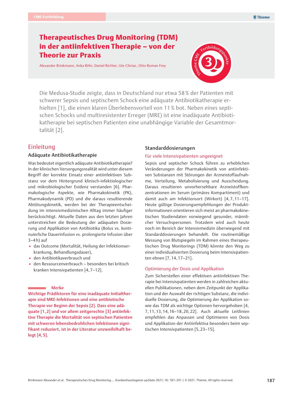 Vorschauseite 1: Therapeutisches Drug Monitoring (TDM) in der antiinfektiven Therapie – von der Theorie zur Praxis