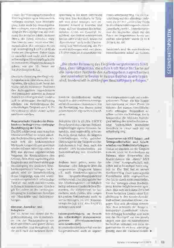 Vorschauseite 2: Reichweite der Honorararzturteile des BSG