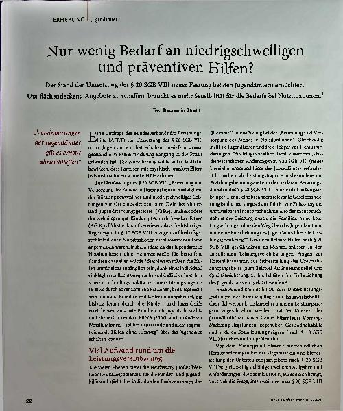 Vorschauseite 1: Nur wenig Bedarf an niedrigschwelligen und präventiven Hilfen?