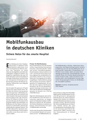 Vorschauseite 1: Mobilfunkausbau in deutschen Kliniken Sichere Netze für das smarte Hospital