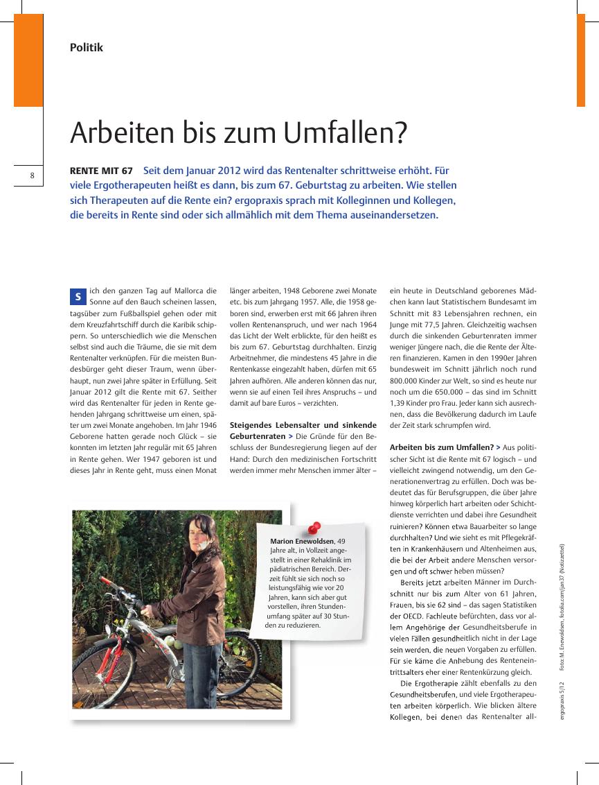 Vorschauseite 1: Rente mit 67 ? Arbeiten bis zum Umfallen?